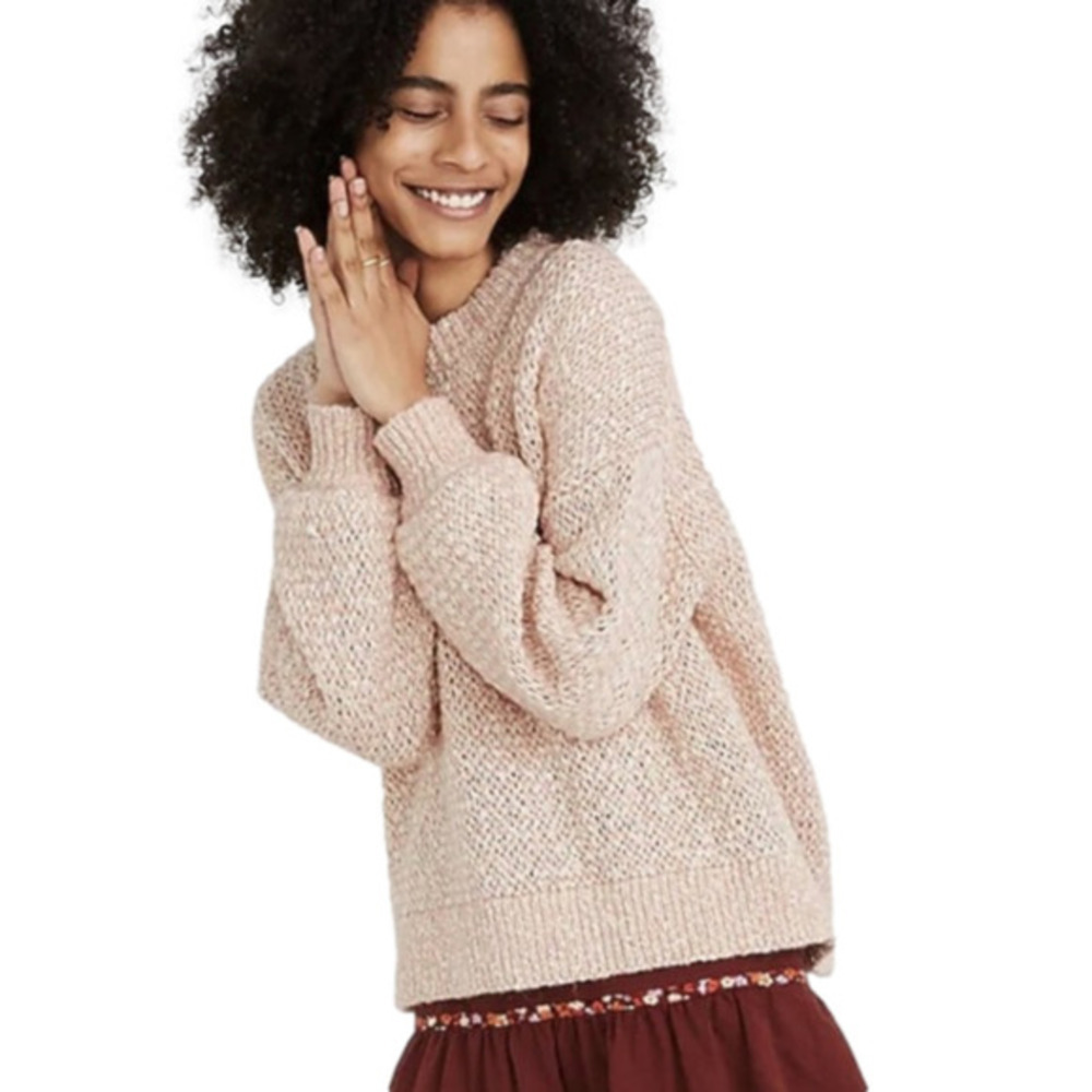 Madewell Wool Blend Pink Fuzzy Knit Crewneck Pullover Sweater Size XS